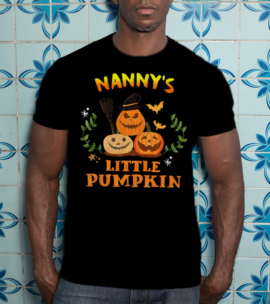 Nanny's Little Pumpkin Halloween Jack-O'-Lanterns And Broomsticks With Witch Hat T-Shirt