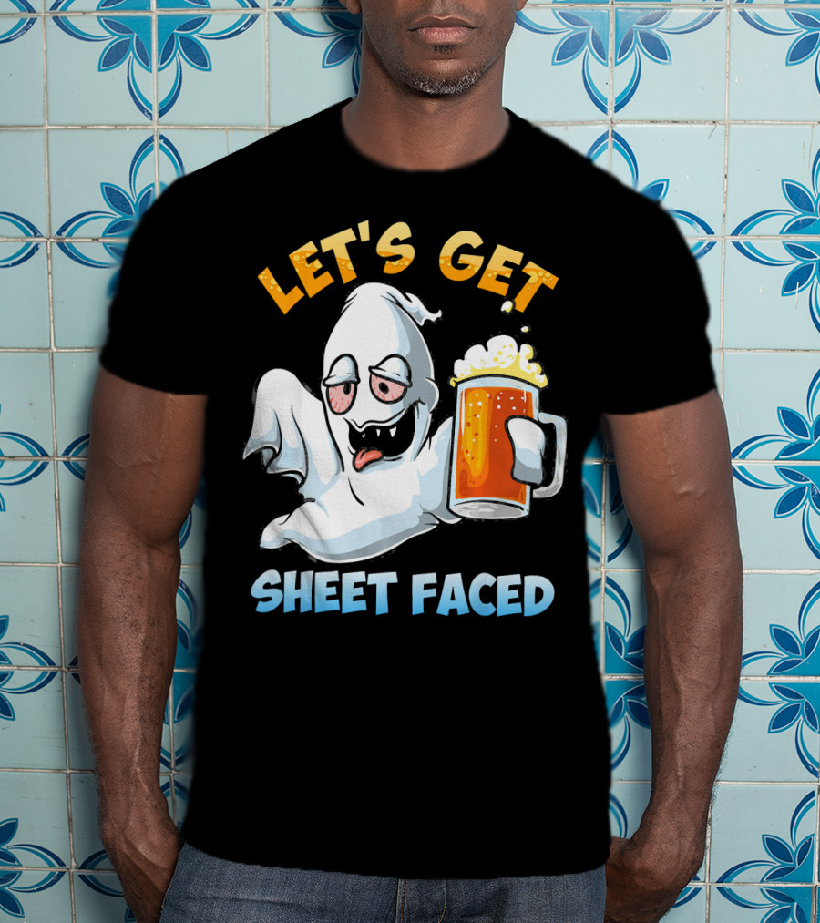 LET'S GET SHEET FACED Ghost With Beer T-Shirt