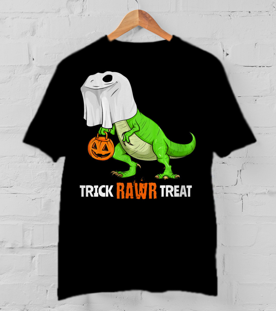 Trick RAWR Treat Halloween Rex Dinosaur Ghost Pumpkin T-Shirt