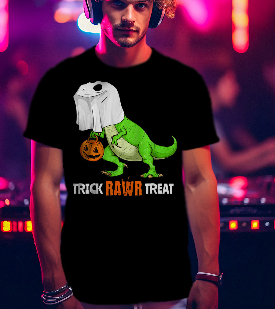 Trick RAWR Treat Halloween Rex Dinosaur Ghost Pumpkin T-Shirt