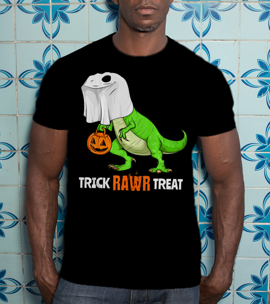 Trick RAWR Treat Halloween Rex Dinosaur Ghost Pumpkin T-Shirt