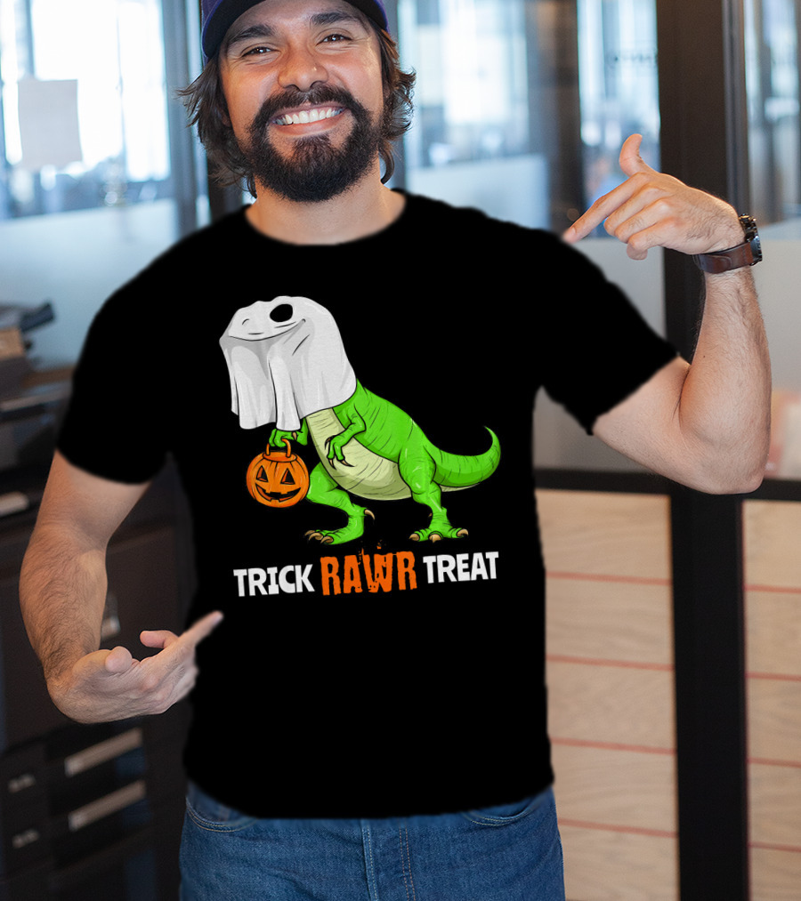 Trick RAWR Treat Halloween Rex Dinosaur Ghost Pumpkin T-Shirt