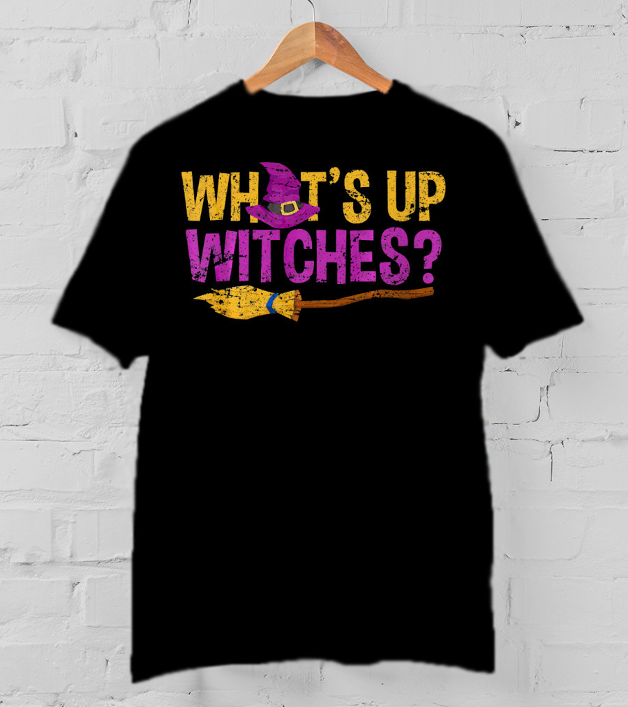 Halloween Fun What's Up Witches Purple Hat Broomstick T-Shirt