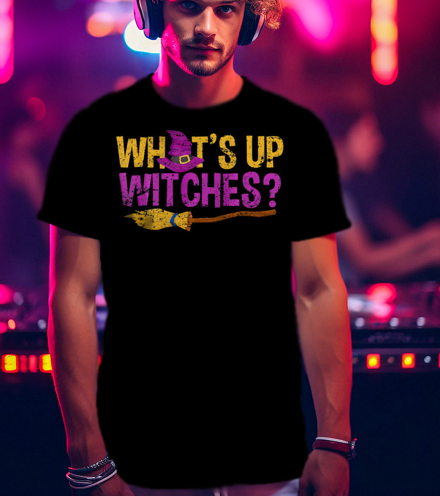 Halloween Fun What's Up Witches Purple Hat Broomstick T-Shirt