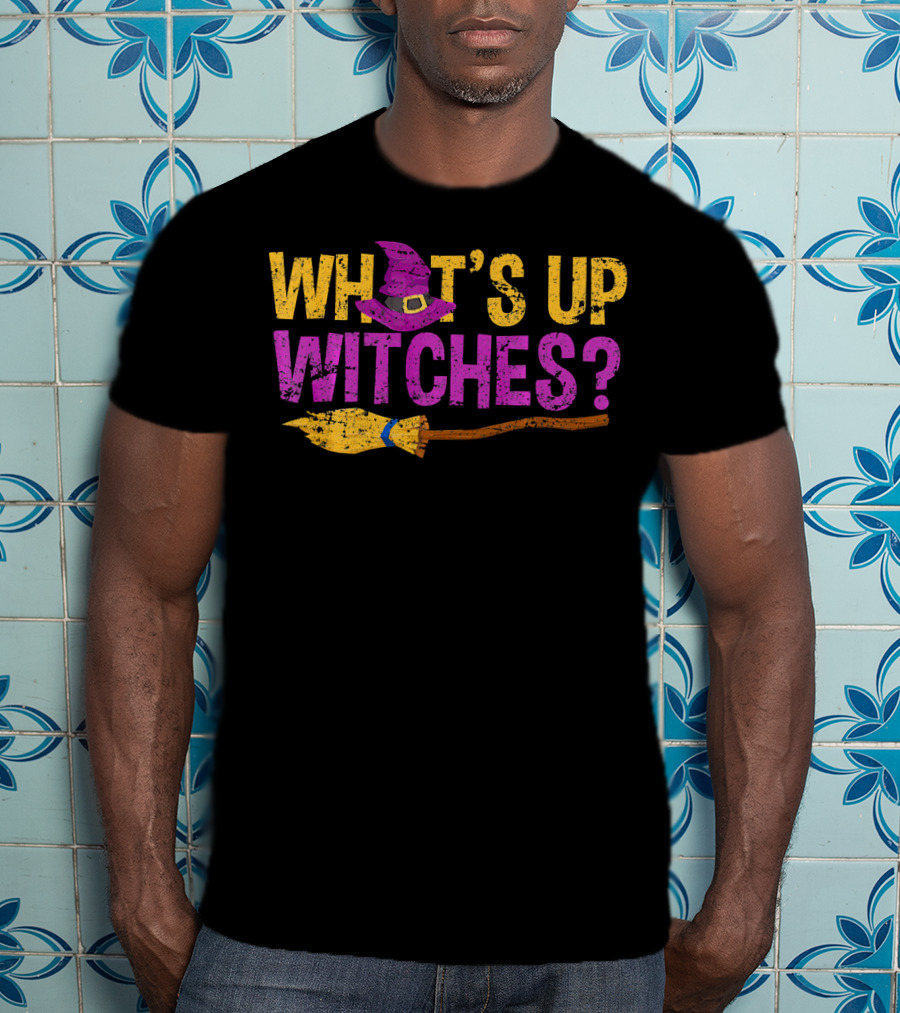 Halloween Fun What's Up Witches Purple Hat Broomstick T-Shirt