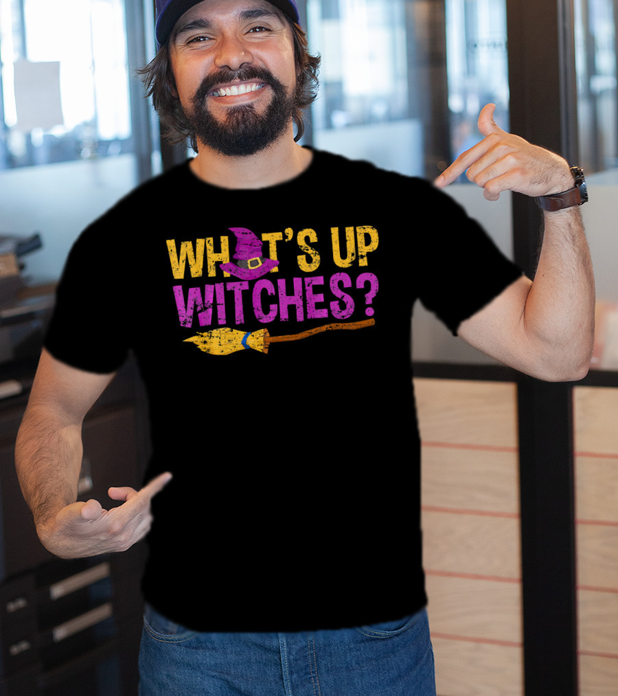Halloween Fun What's Up Witches Purple Hat Broomstick T-Shirt