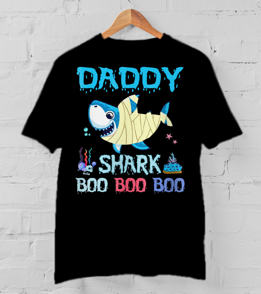 Daddy Shark Boo Boo Boo Halloween Costume Mummy Shark Underwater Party T-Shirt