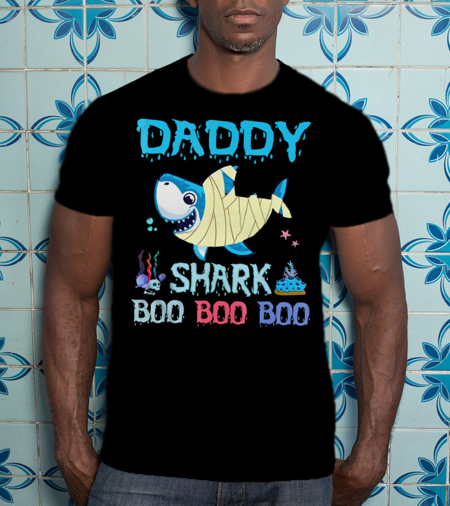 Daddy Shark Boo Boo Boo Halloween Costume Mummy Shark Underwater Party T-Shirt