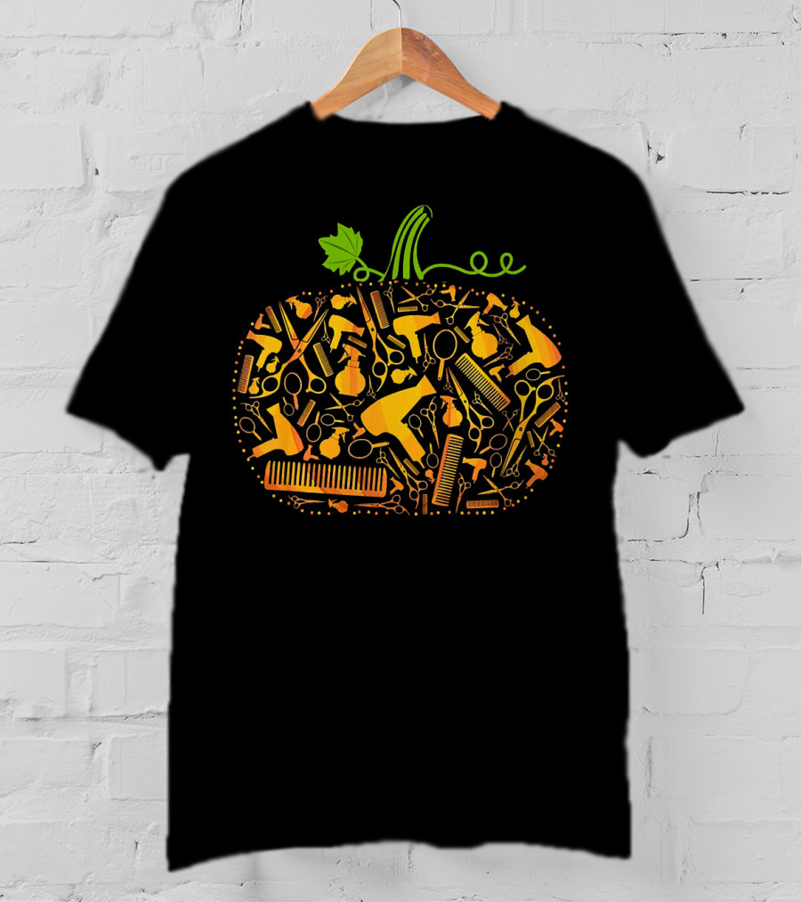 Pumpkin Hairdresser Tools Patchwork Halloween Hairstylist Essentials T-Shirt
