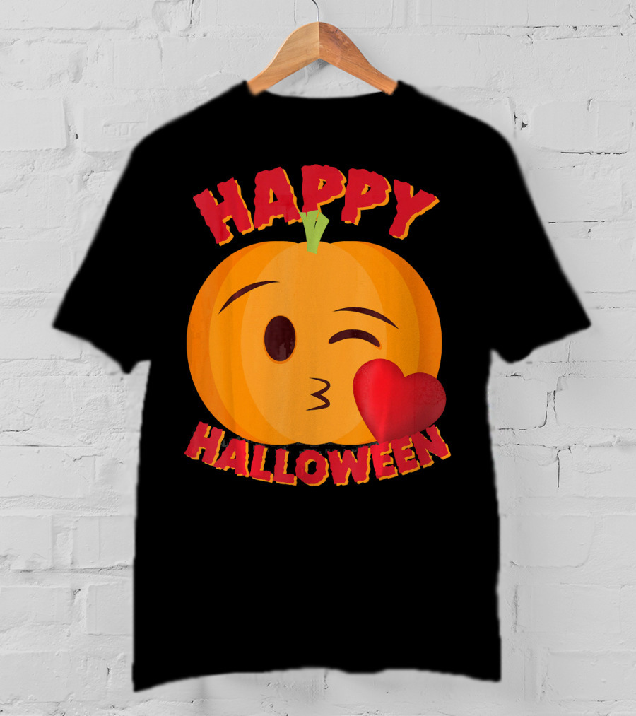 Happy Halloween Blowing Kiss Emoji Pumpkin T-Shirt