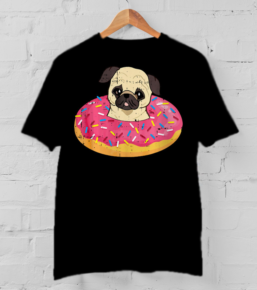 Pug Dog In Colorful Sprinkle Doughnut Floatie Pet Donut Cute T-Shirt