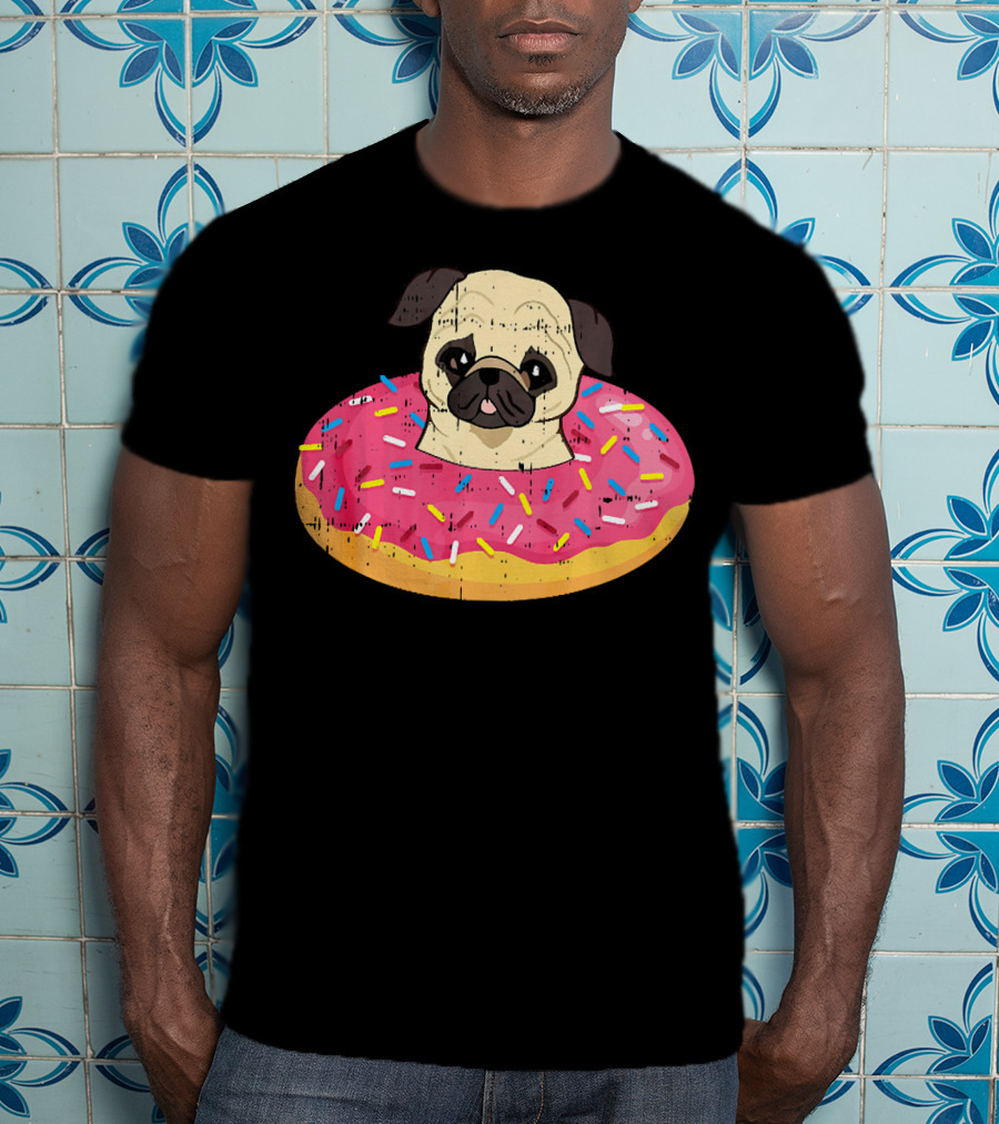 Pug Dog In Colorful Sprinkle Doughnut Floatie Pet Donut Cute T-Shirt