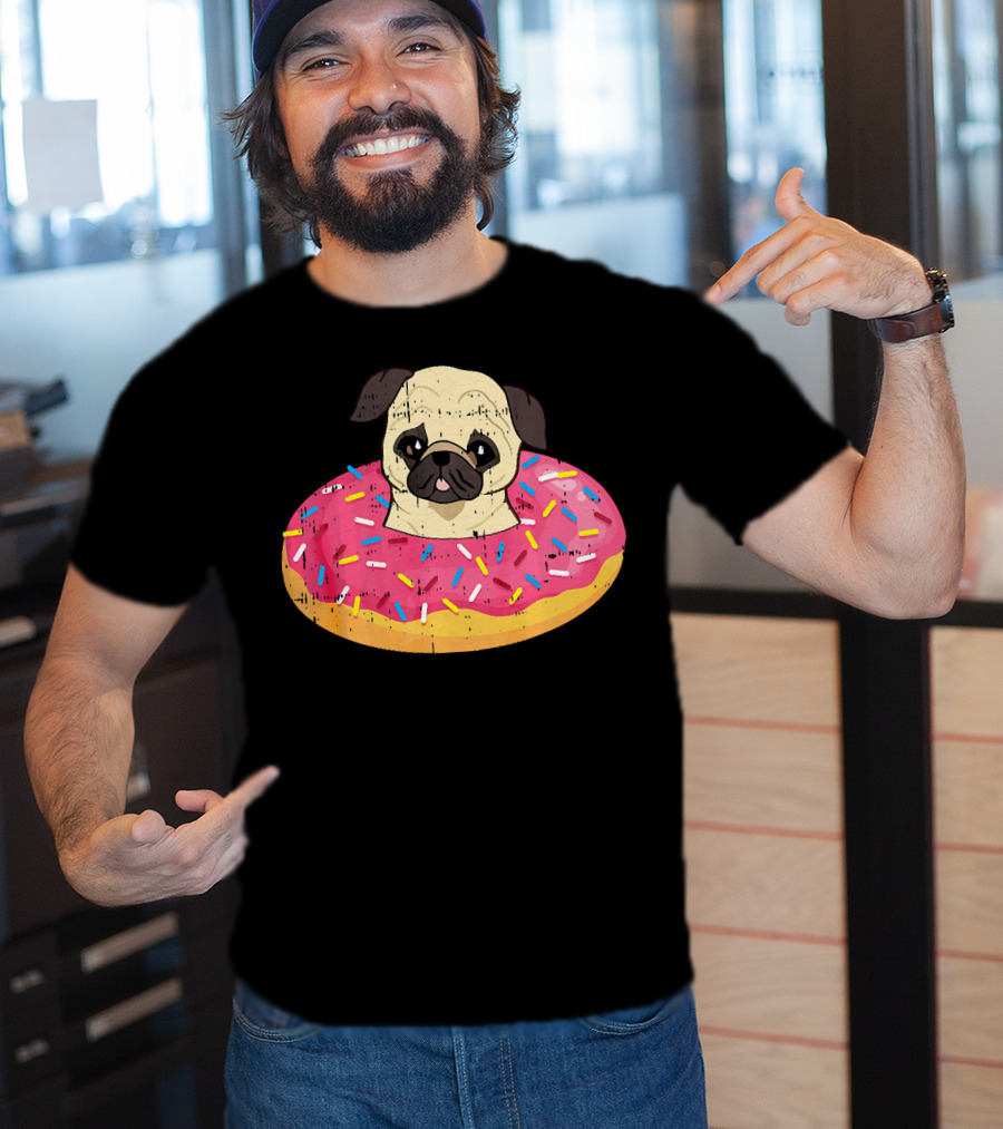 Pug Dog In Colorful Sprinkle Doughnut Floatie Pet Donut Cute T-Shirt