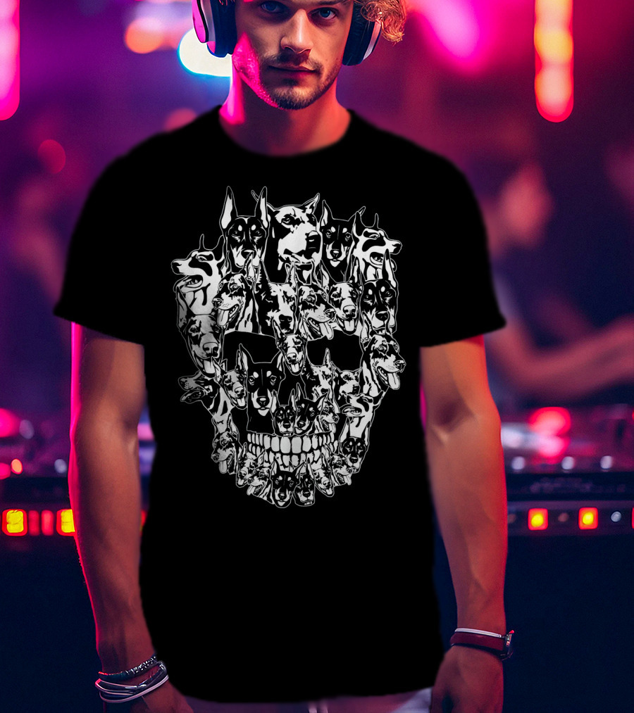 Doberman Dog Faces Forming Skull Design Best T-Shirt