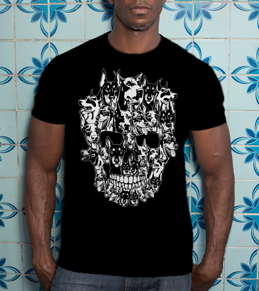 Doberman Dog Faces Forming Skull Design Best T-Shirt