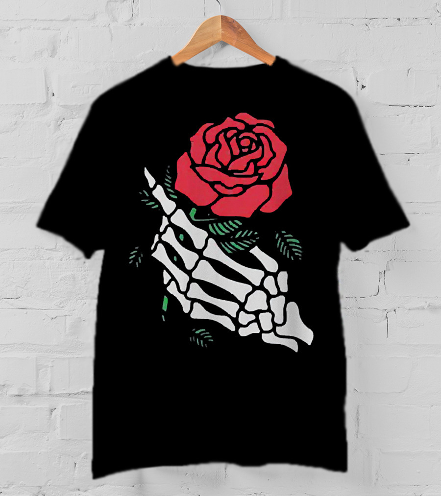 Rose White Skeleton Hand Holding Red Rose T-Shirt