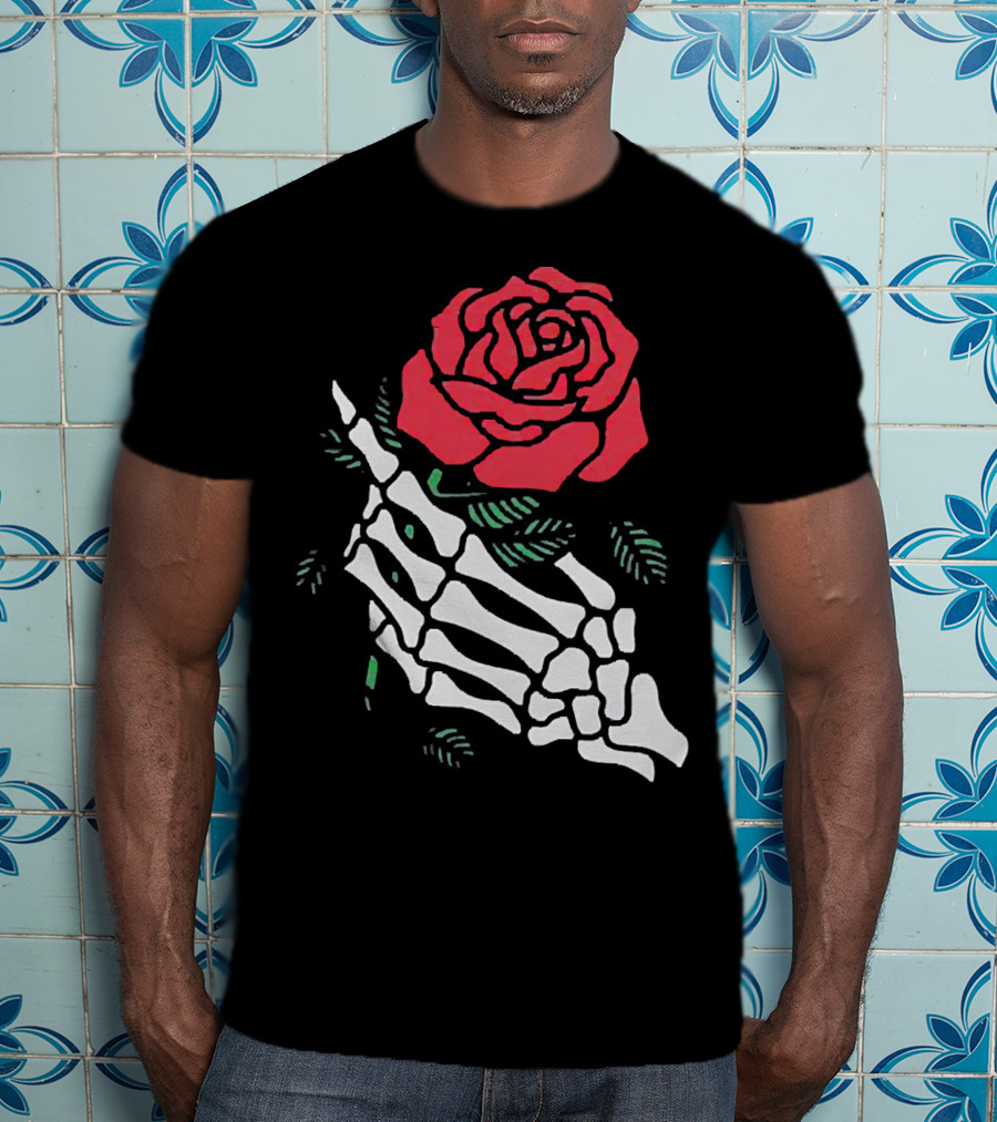 Rose White Skeleton Hand Holding Red Rose T-Shirt