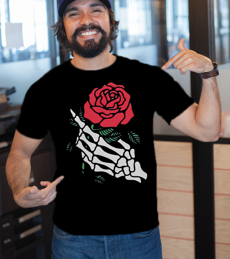 Rose White Skeleton Hand Holding Red Rose T-Shirt