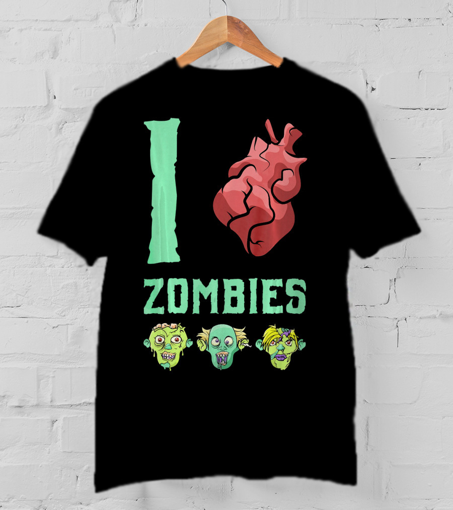I Love Zombies Heart With Zombie Faces T-Shirt