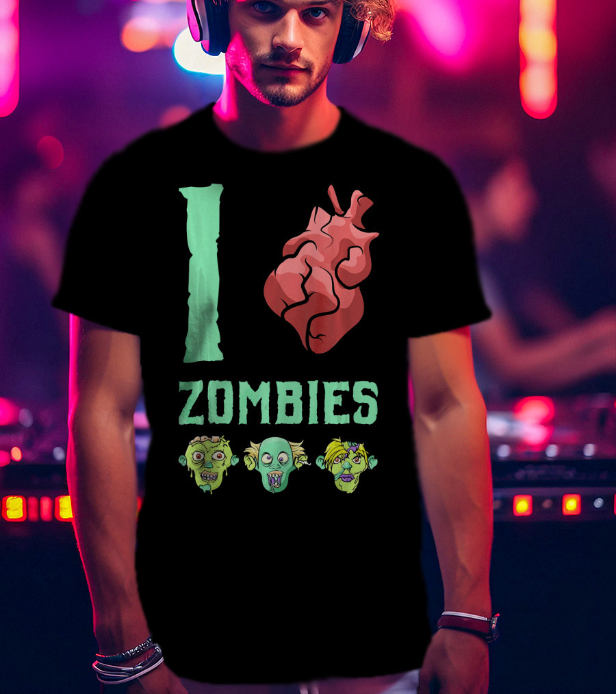 I Love Zombies Heart With Zombie Faces T-Shirt