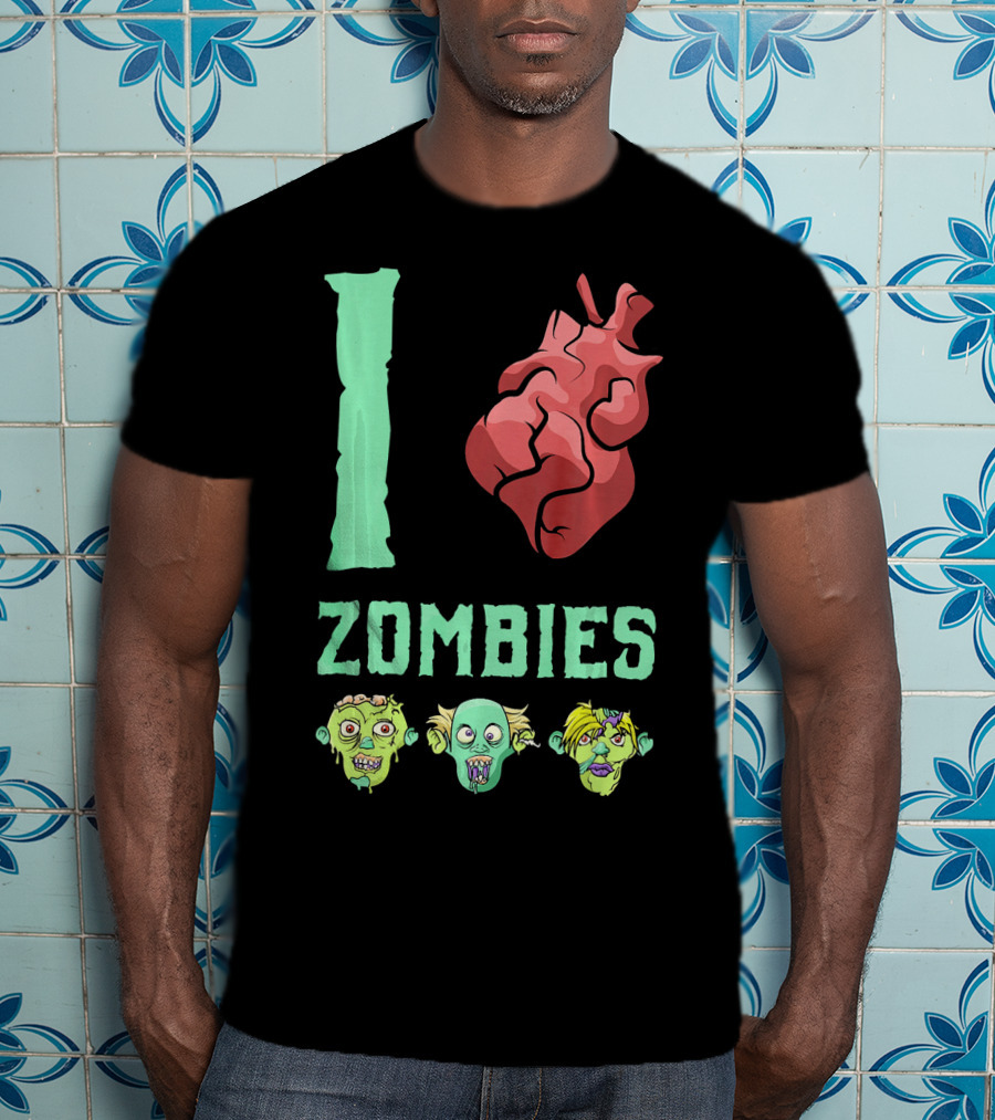 I Love Zombies Heart With Zombie Faces T-Shirt