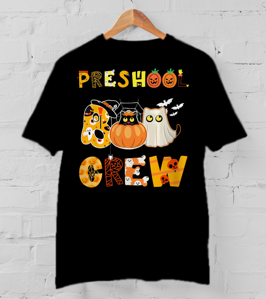 Preschool Halloween Crew Preschool Teacher Ghost Pumpkin Bat T-Shirt