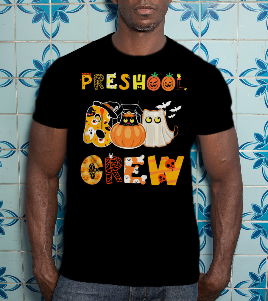 Preschool Halloween Crew Preschool Teacher Ghost Pumpkin Bat T-Shirt