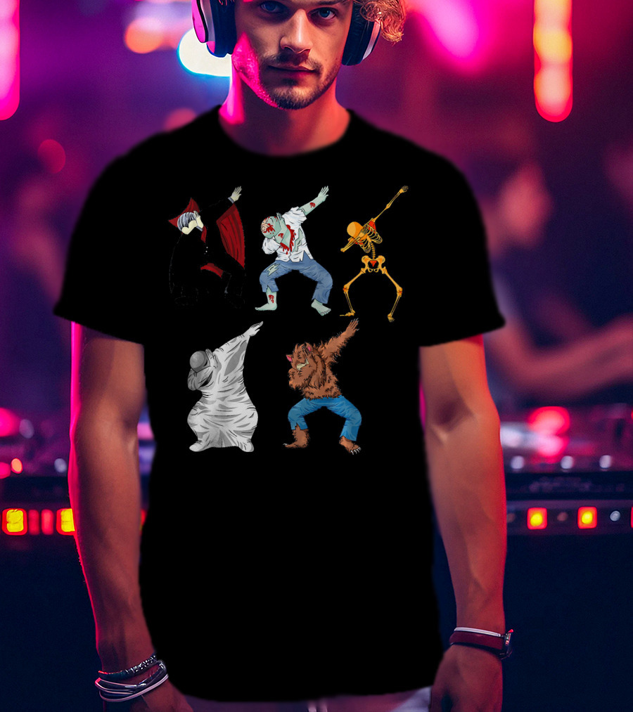 Halloween Monster Mash Dab Dance Party Featuring Vampire Zombie Skeleton Ghost Werewolf T-Shirt