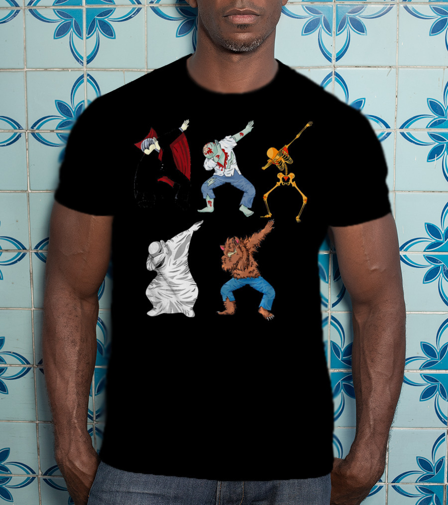 Halloween Monster Mash Dab Dance Party Featuring Vampire Zombie Skeleton Ghost Werewolf T-Shirt