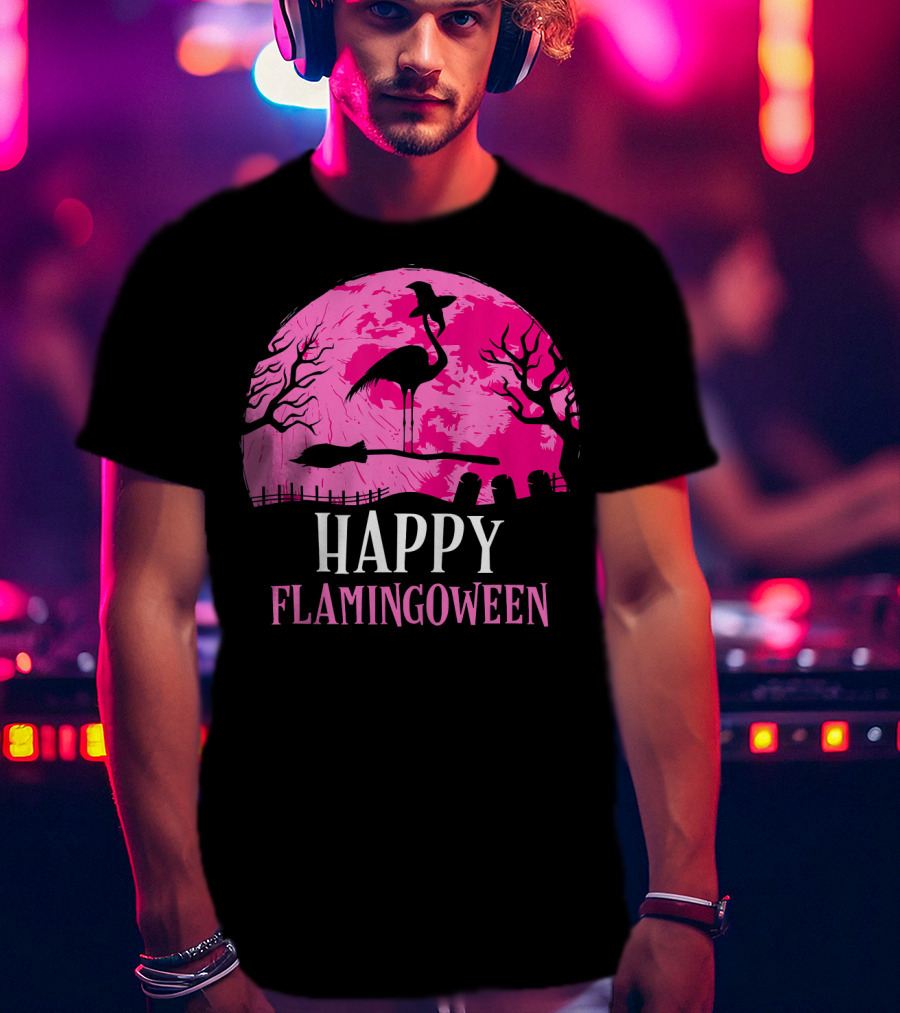 Happy Flamingoween Flamingo Witch T-Shirt
