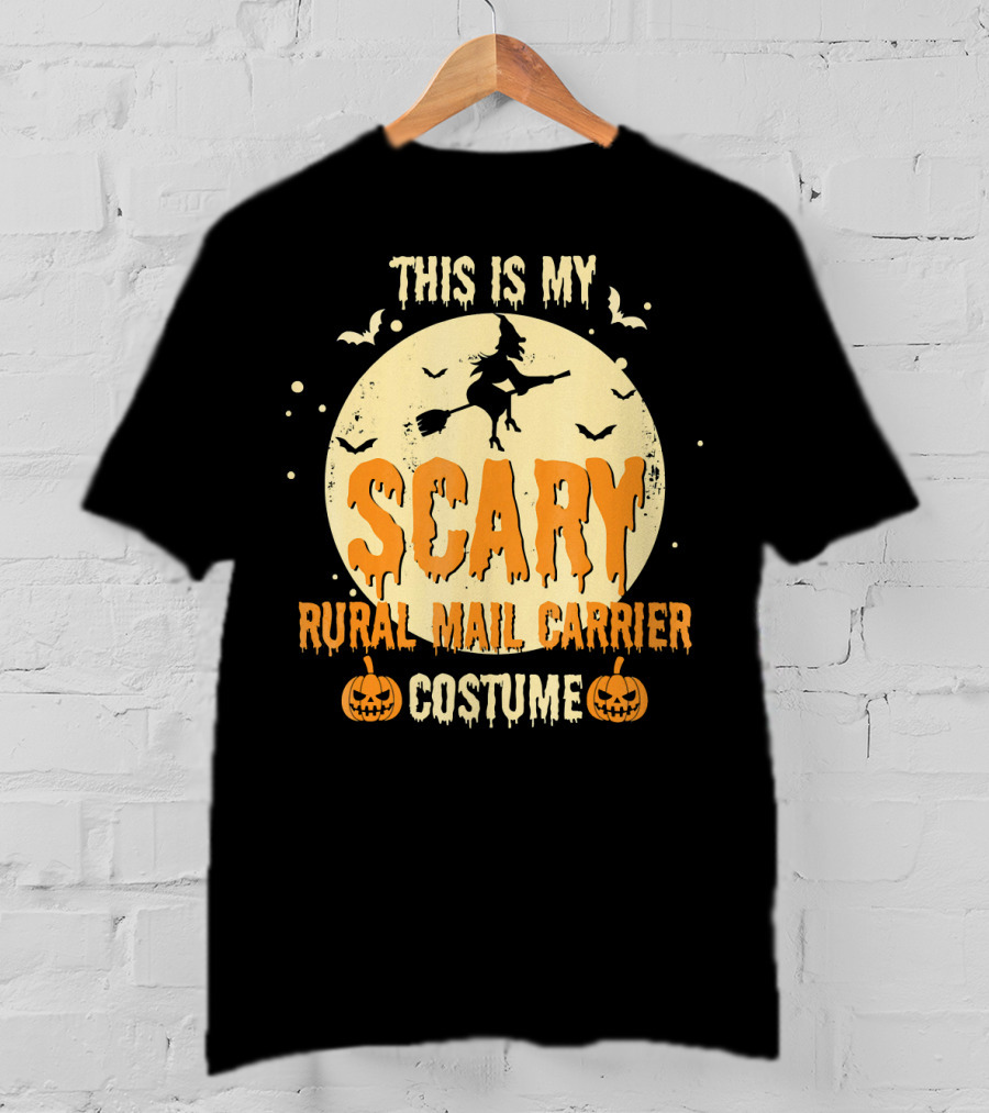 This Is My Scary Rural Mail Carrier Costume Witch Moon Bats Pumpkins T-Shirt