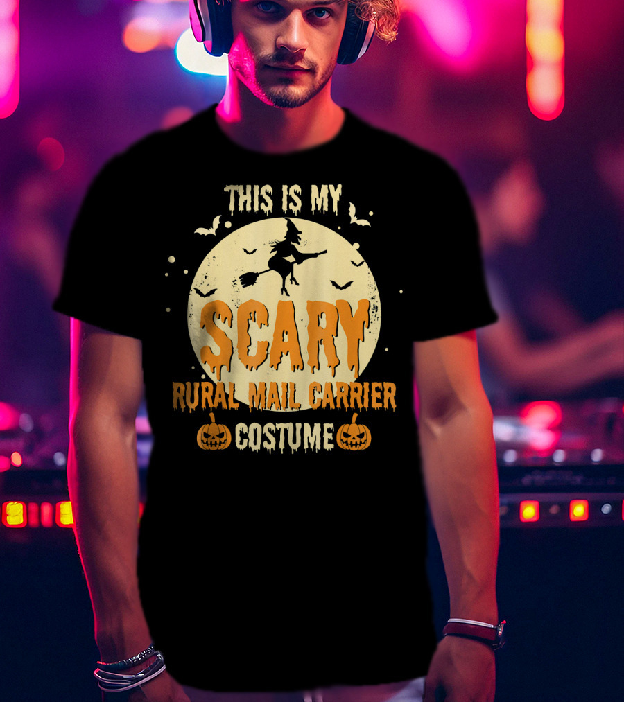 This Is My Scary Rural Mail Carrier Costume Witch Moon Bats Pumpkins T-Shirt