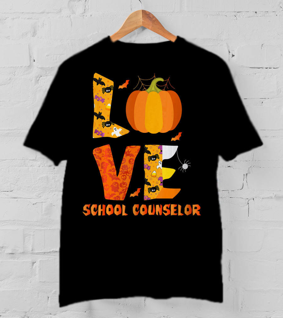 Halloween Love School Counselor Pumpkin Ghost Spider T-Shirt