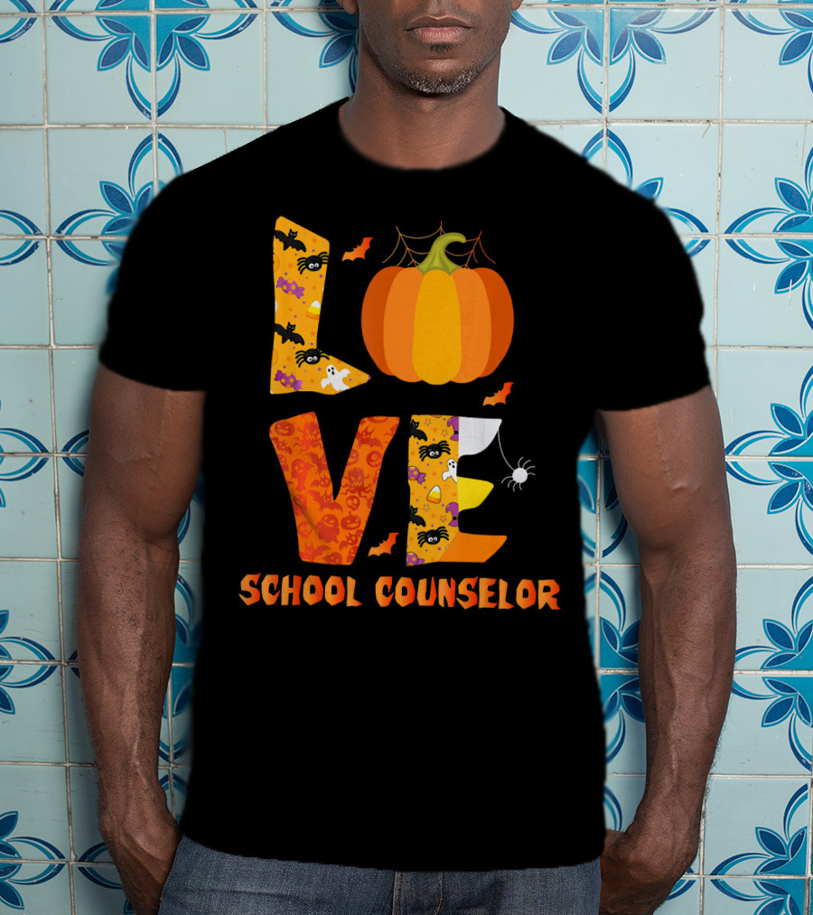 Halloween Love School Counselor Pumpkin Ghost Spider T-Shirt