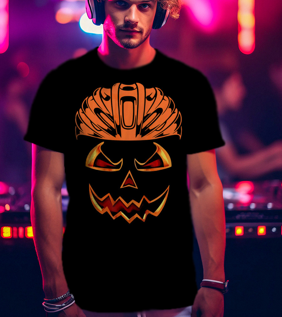 Bicycle Helmet Jack O Lantern Pumpkin Face T-Shirt
