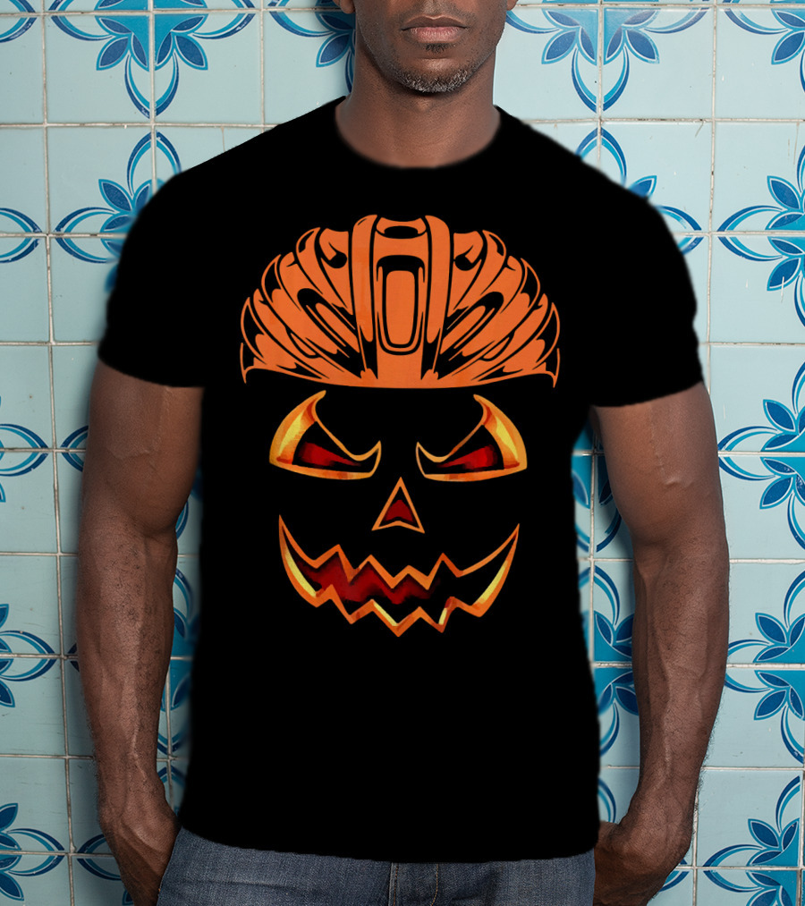 Bicycle Helmet Jack O Lantern Pumpkin Face T-Shirt