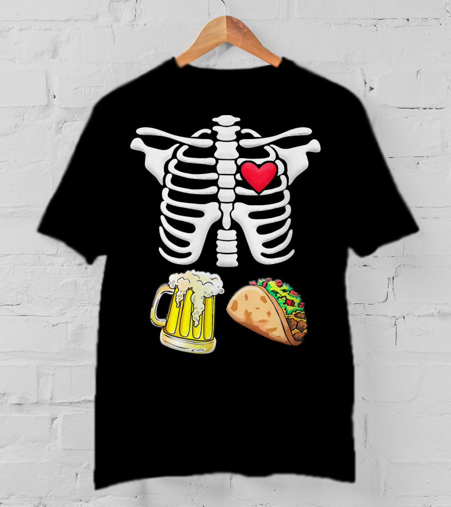 Skeleton Ribcage Heart Tacos Beer Pregnancy Novelty T-Shirt