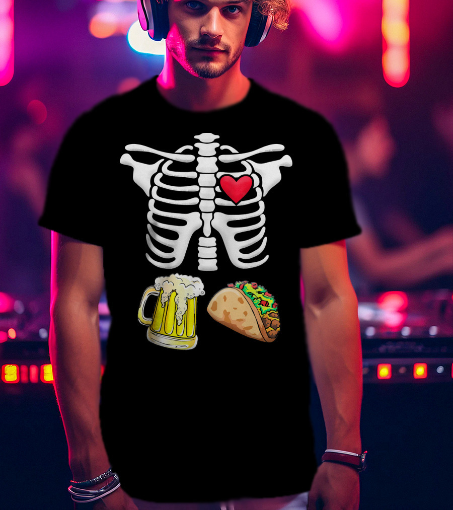 Skeleton Ribcage Heart Tacos Beer Pregnancy Novelty T-Shirt
