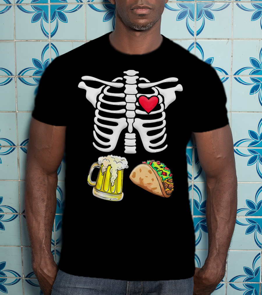Skeleton Ribcage Heart Tacos Beer Pregnancy Novelty T-Shirt