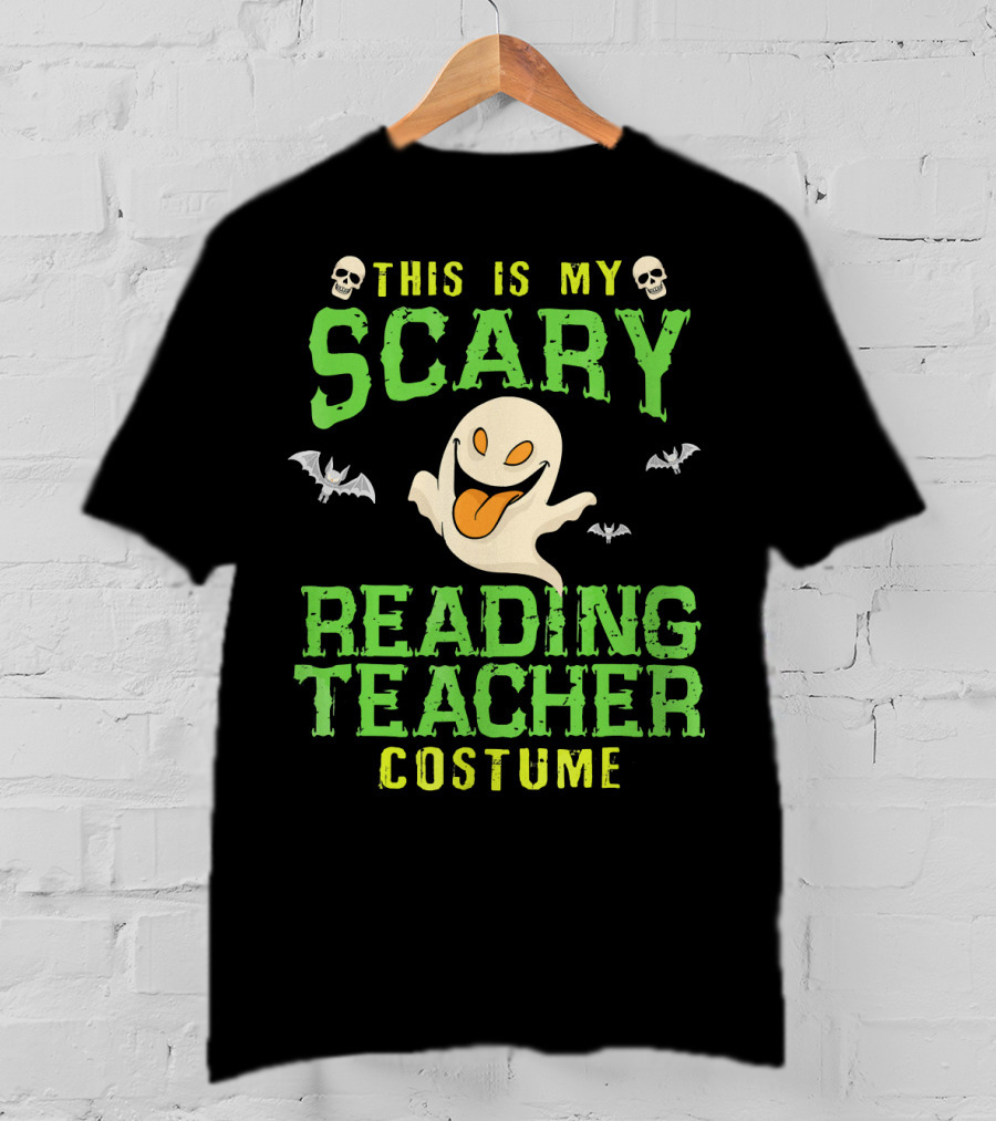 This Is My Scary Reading Teacher Costume Ghost Skulls Bats T-Shirt