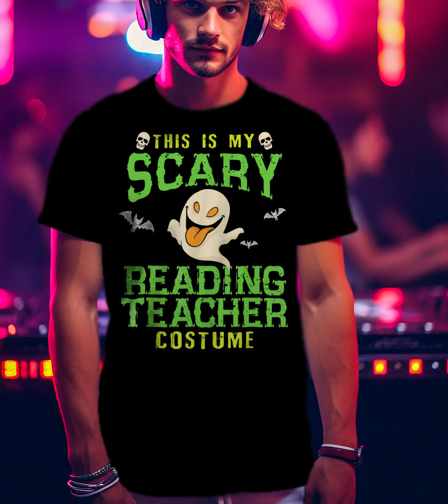 This Is My Scary Reading Teacher Costume Ghost Skulls Bats T-Shirt