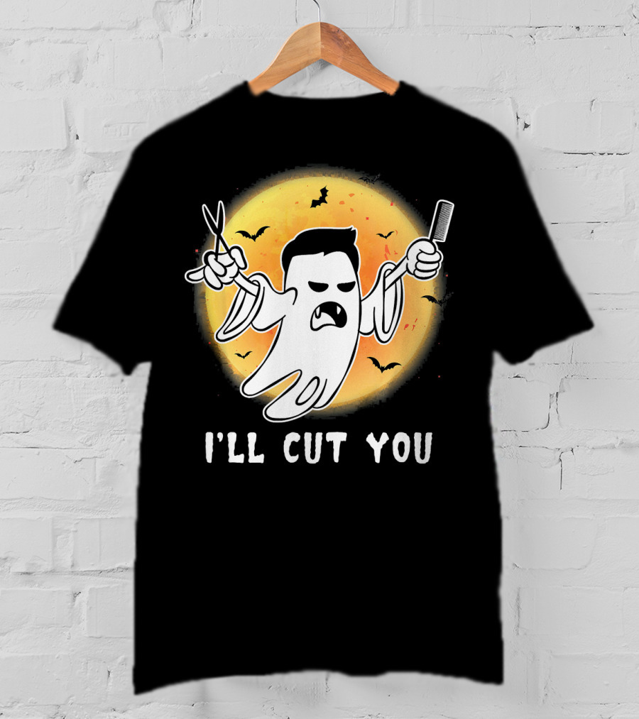 Funny Halloween Boo Ghost I'll Cut You Barber Ghost With Scissors And Comb T-Shirt