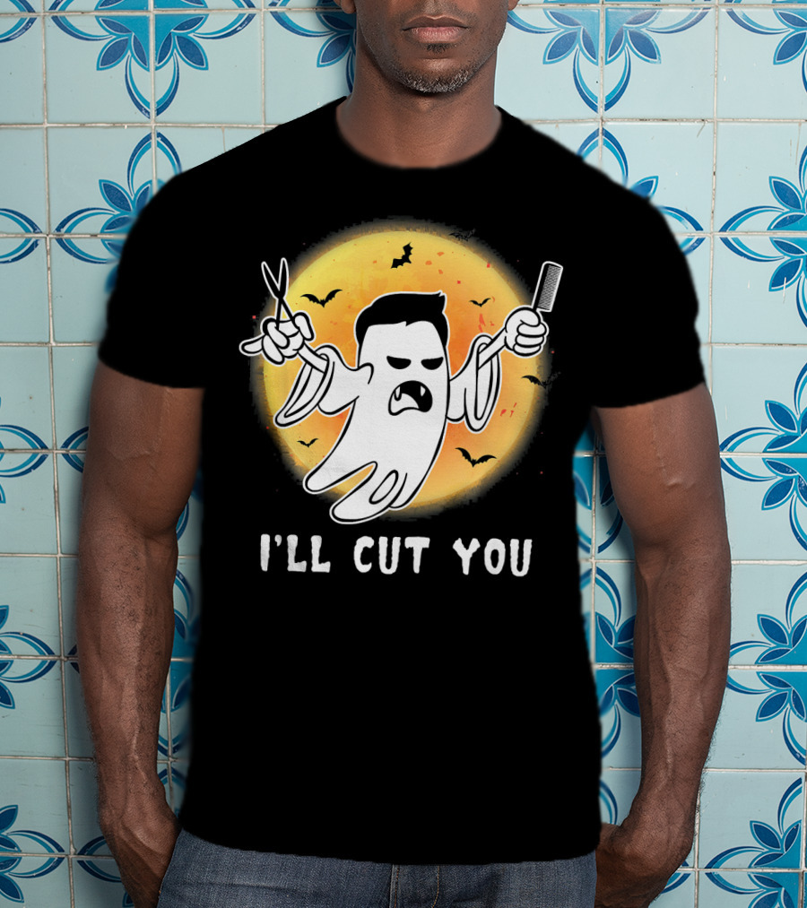 Funny Halloween Boo Ghost I'll Cut You Barber Ghost With Scissors And Comb T-Shirt