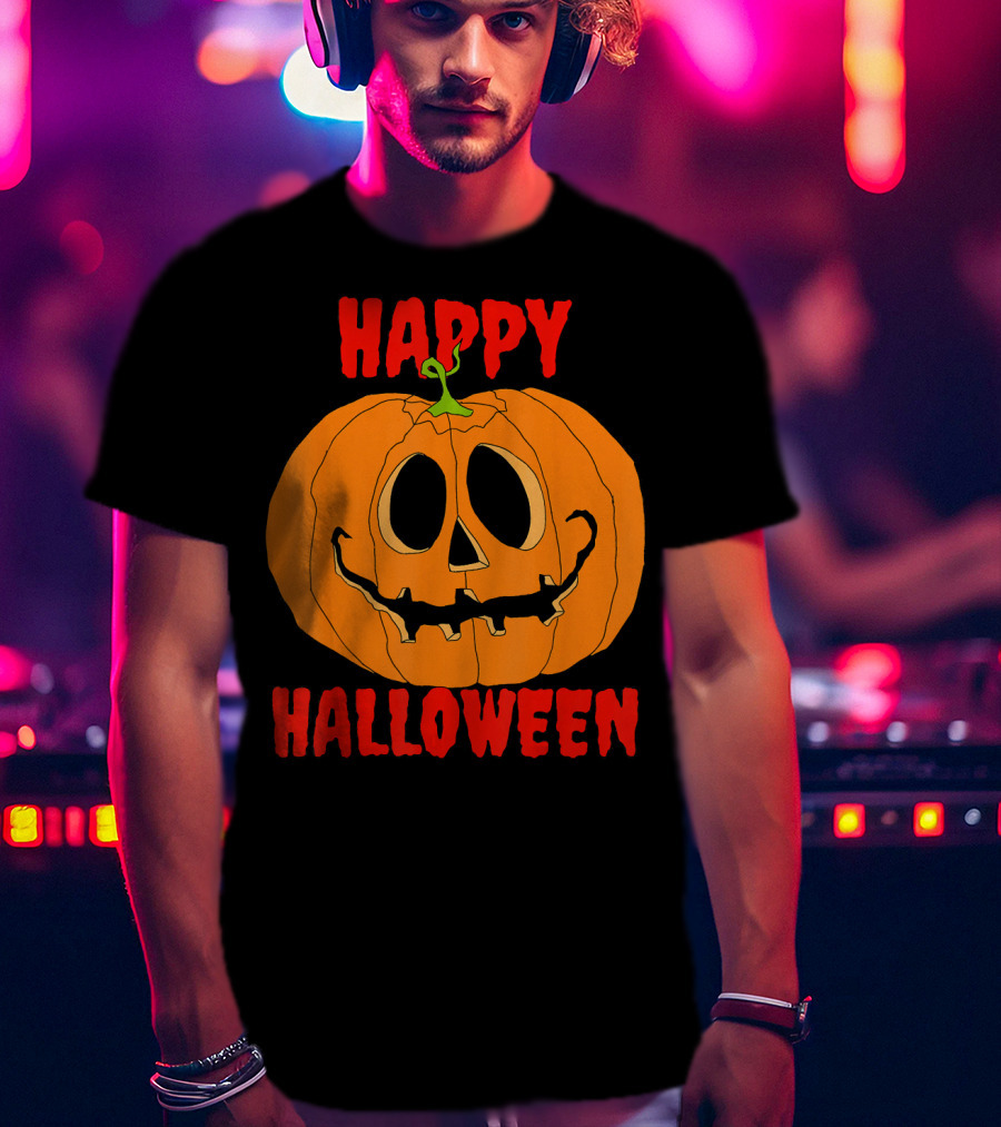Happy Halloween Big Orange Jack O Lantern Pumpkin T-Shirt
