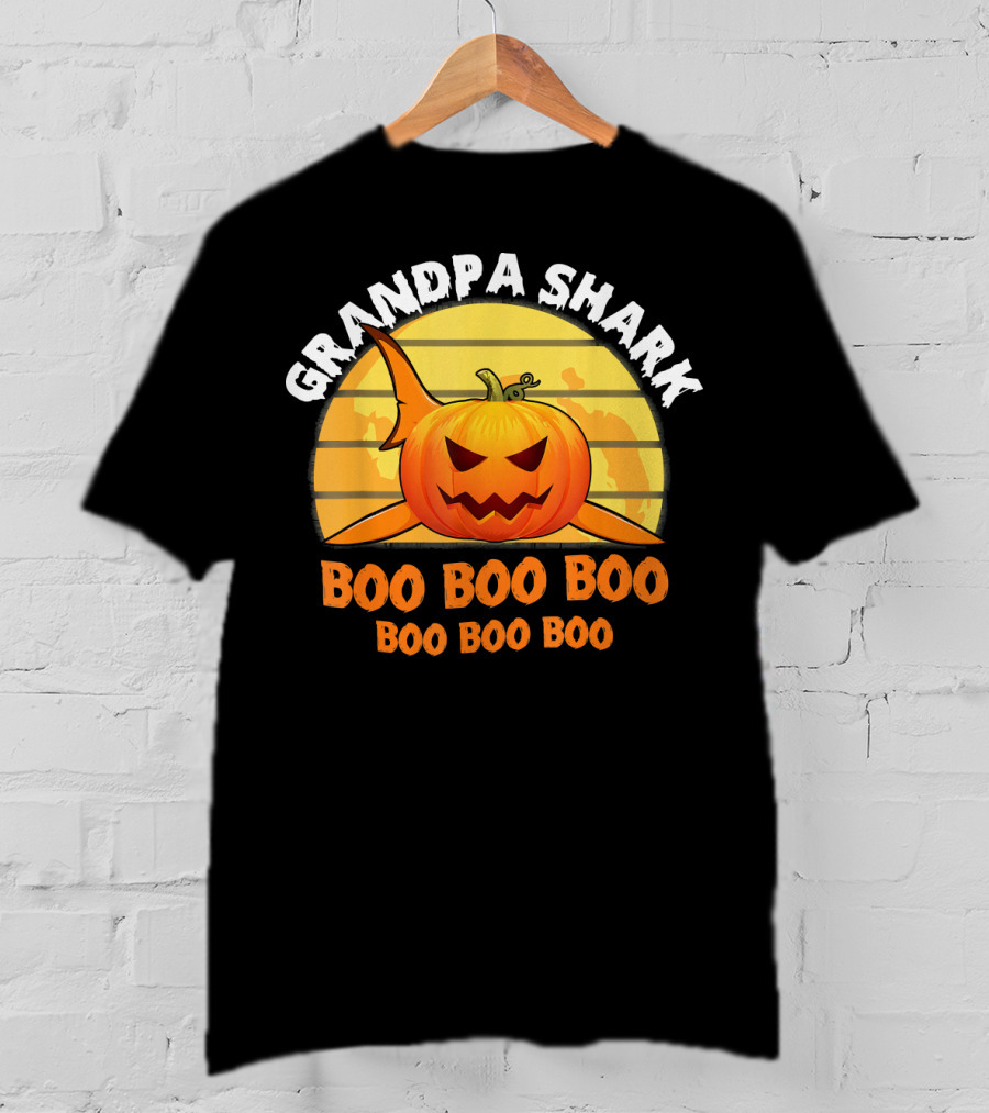 Grandpa Shark Boo Boo Boo Pumpkin Halloween T-Shirt