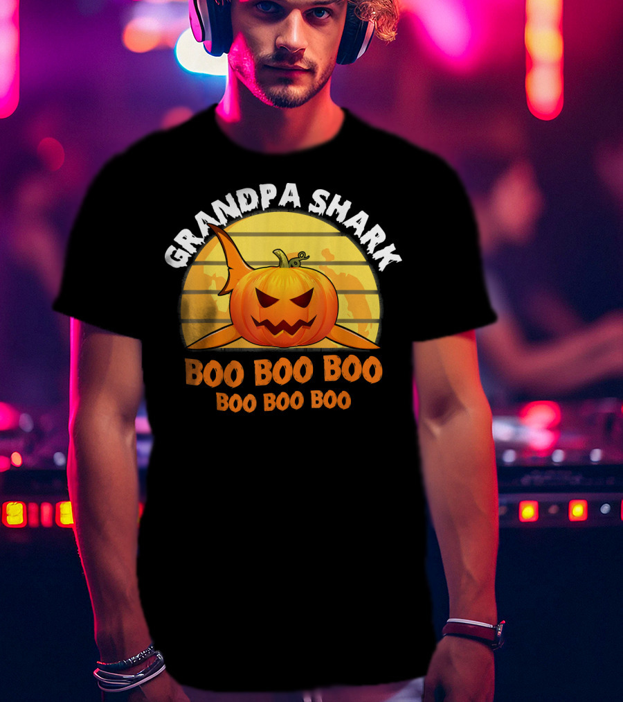 Grandpa Shark Boo Boo Boo Pumpkin Halloween T-Shirt