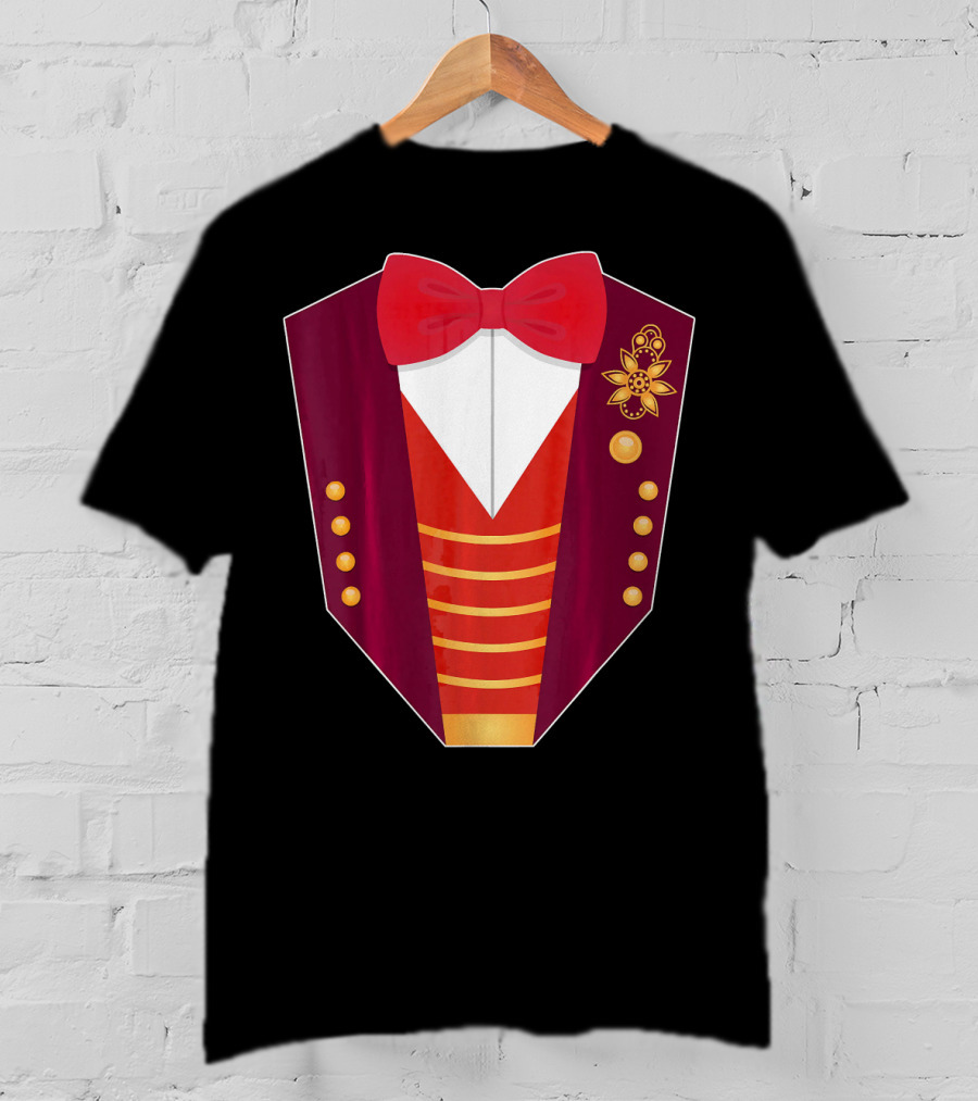 Circus Ringmaster Costume Hall Red Bowtie And Gold Button T-Shirt