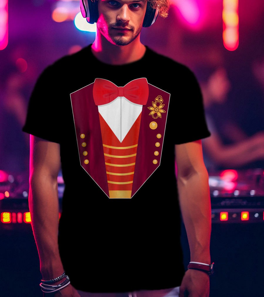 Circus Ringmaster Costume Hall Red Bowtie And Gold Button T-Shirt
