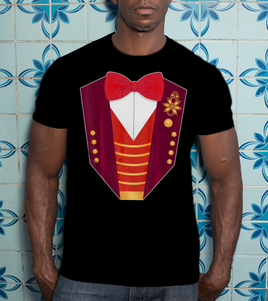 Circus Ringmaster Costume Hall Red Bowtie And Gold Button T-Shirt