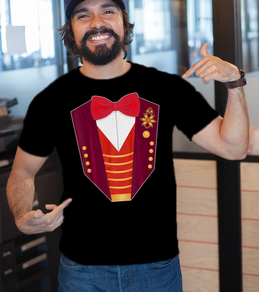 Circus Ringmaster Costume Hall Red Bowtie And Gold Button T-Shirt